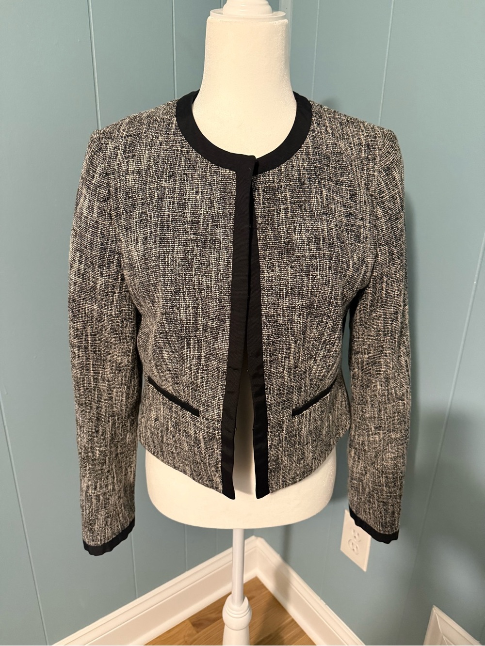 LK Bennett Black & White Tweed Cropped Jacket